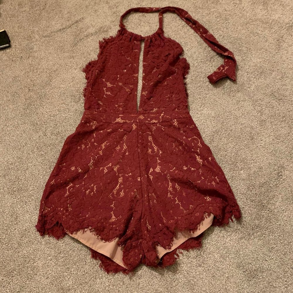 Lulus Burgundy Lace Halter Romper Small
